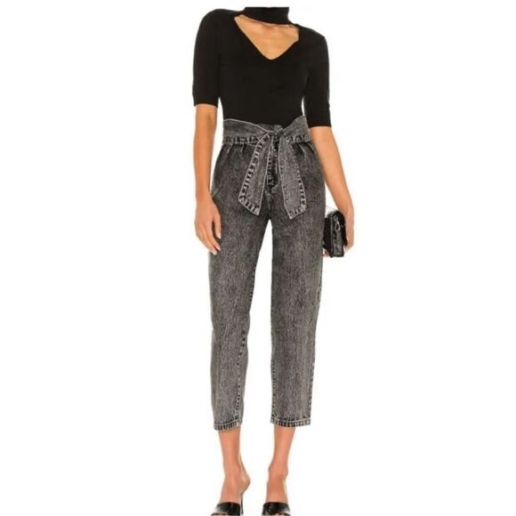 Blank NYC When In Rome Pants Paper bag Waist Black Acid Wash Denim Size 25 Nwt - Picture 1 of 6